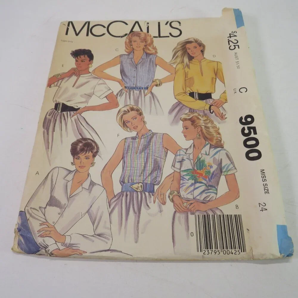 McCall's 9500 sewing pattern shirts: long sleeve, short sleeve, sleeveless